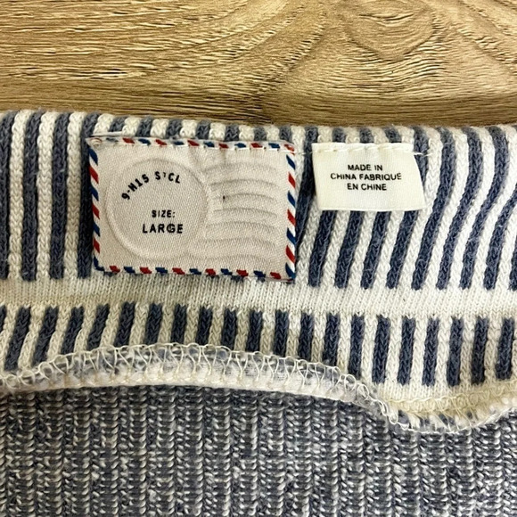 Anthropologie Postmark Square Neck Flare Sleeve Blue White Striped Top - Size L - Picture 2 of 7